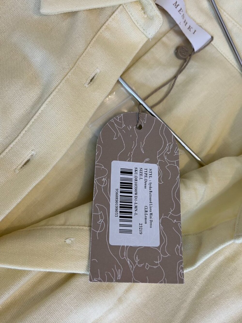 Meshki NWT Aysha Buttoned Linen Mini Dress - Lemon, L - Picture 11 of 15
